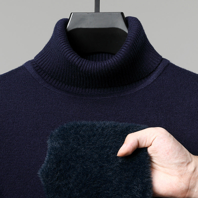 Semi-turtleneck Fleece Thickened Men's Winter New Warm Integrated Fleece, Bottomed Knitted Sweater