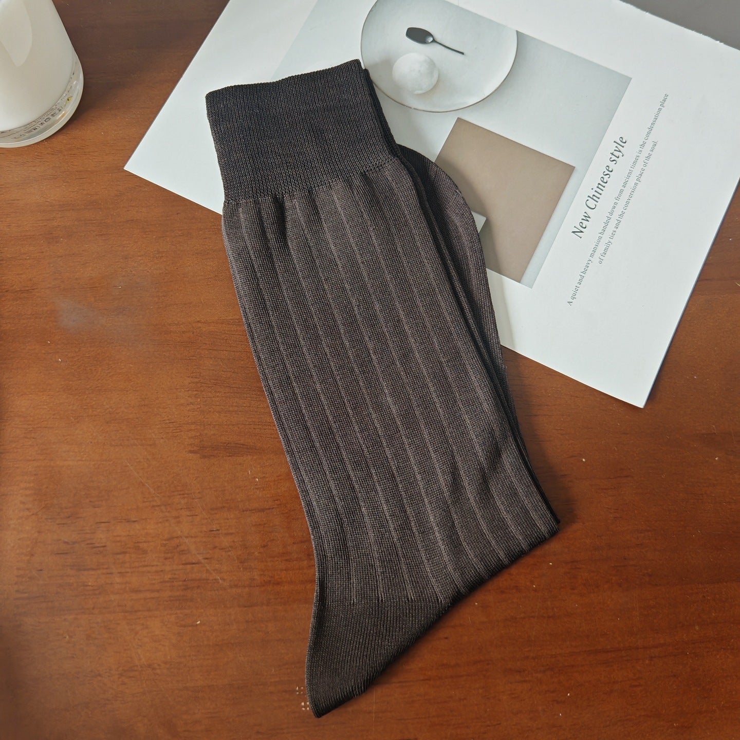 Mercerized Cotton Thin Men's Business Cotton Socks, Solid Color Vertical Strip Socks, Boneless Seam Toe Men's Socks