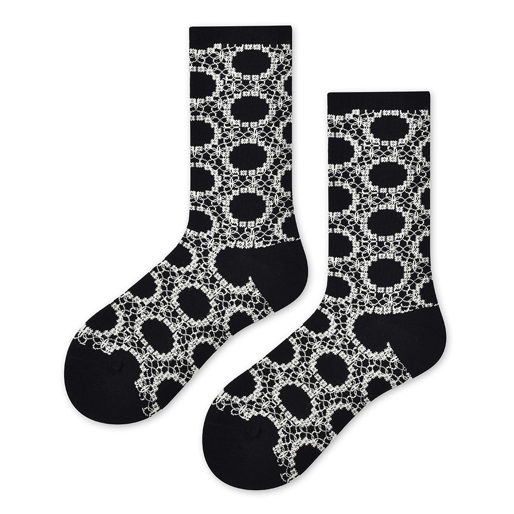 Spring and summer new art students, designer art tube socks children's trendy socks versatile black and white color scheme women