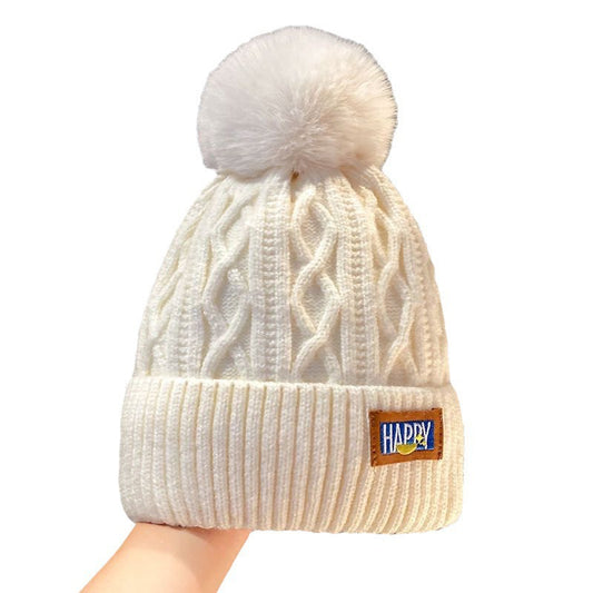 Winter New Happy Plush Women's Warm Thickened Knitted Hat Versatile Double-layer Ear Protection Hat
