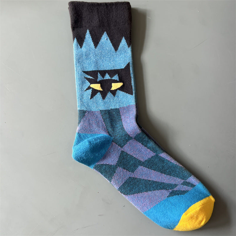 New Product Mid Calf Socks Women Oil Painting Socks Niche Fun Literary and Artistic Color Socks