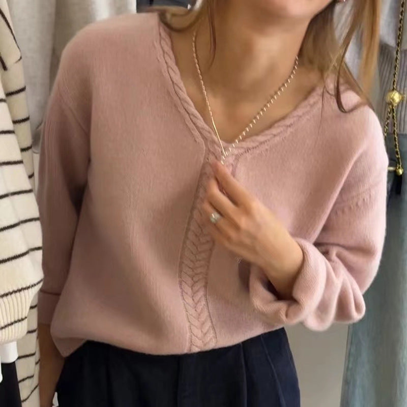 Lazy Wind Soft Waxy Twist Pullover for Women's Autumn and Winter New Design Loose Knitted Sweater for Women