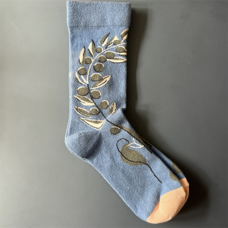 New Product Mid Calf Socks Women Oil Painting Socks Niche Fun Literary and Artistic Color Socks