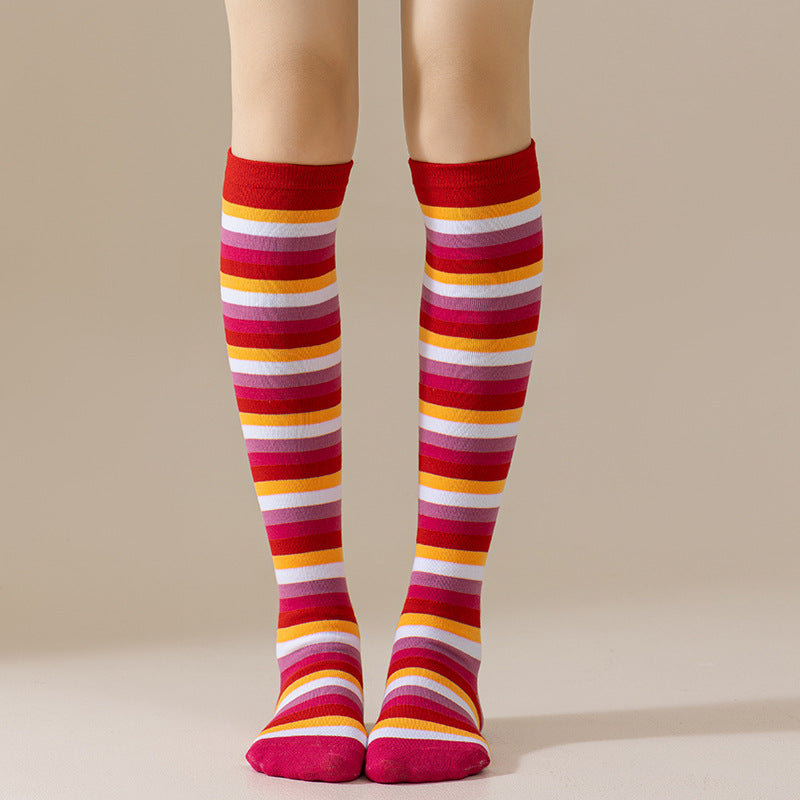 Rainbow Striped European and American Socks Women's Long Tube Party Show Halloween Cosplay Calf Socks