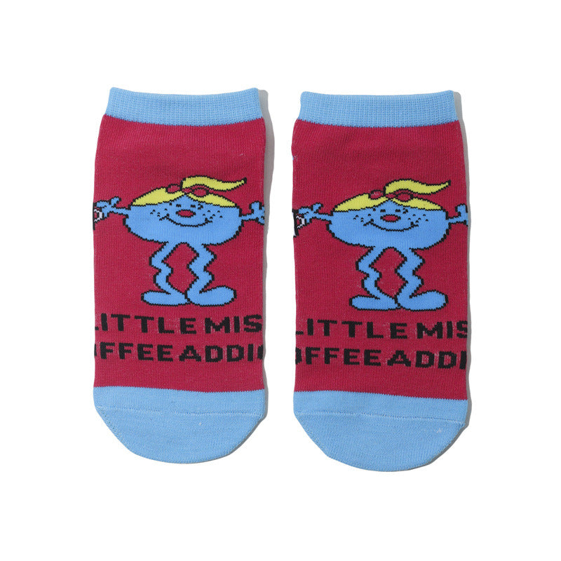 Female Cotton Animation Cartoon Men's Boat Socks Short Cotton Socks Comic  Personalized Animation Cute Sock-5PRS