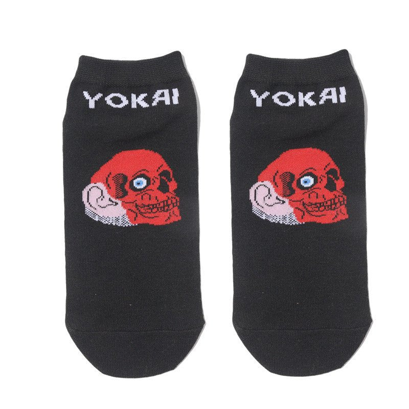 Male Japanese Monster Animation Socks Female Cotton Monster Story Sock Cartoon Personality Trend Boat Socks-5PRS