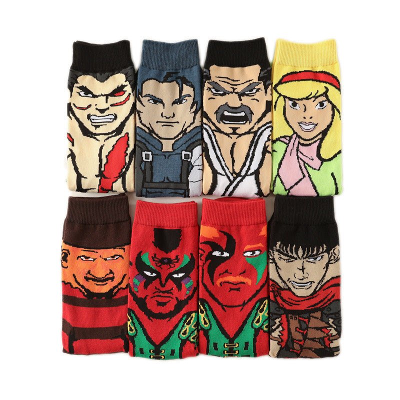 New Male Clown Medium Tube Cartoon Men's Socks Female Animation Socks Personalized Trend Skateboard Socks-5PRS