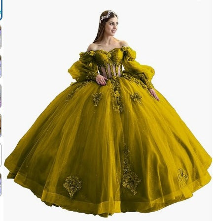 Floral One-Shoulder Tutu Dress with Bubble Sleeves - Spring Summer Elegant Party & Evening Wear