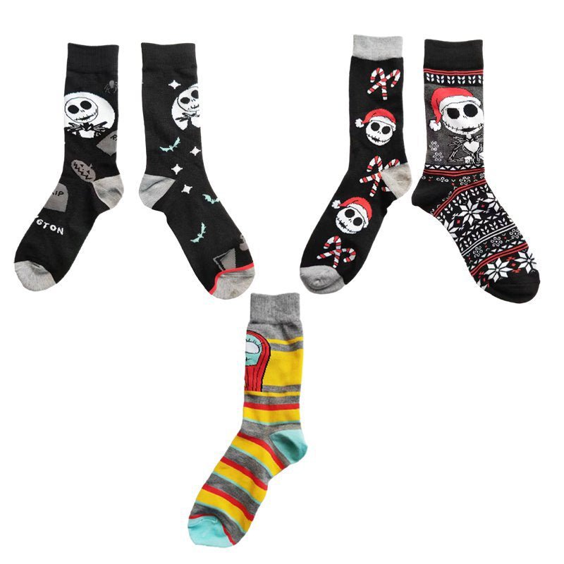 Men's Wholesale Cotton Socks Large Size Cotton Animation Four Seasons Manufacturers Casual Halloween Beautiful Women Socks-5PRS