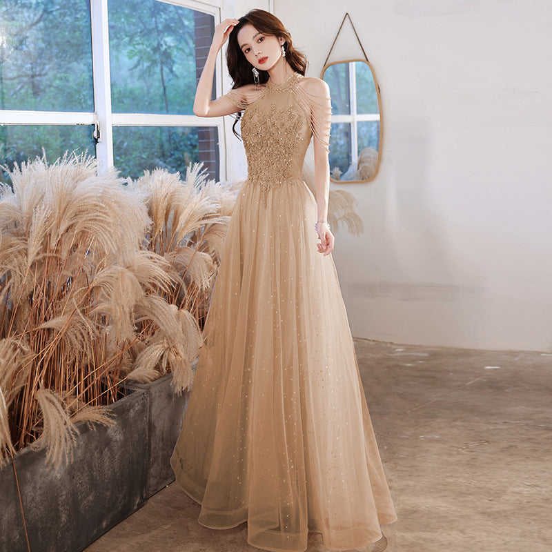 Dusty Pink Evening Gown: Celebrity Style Light Luxury Party Dress for Wedding Banquet, Birthday & Holiday Hostess