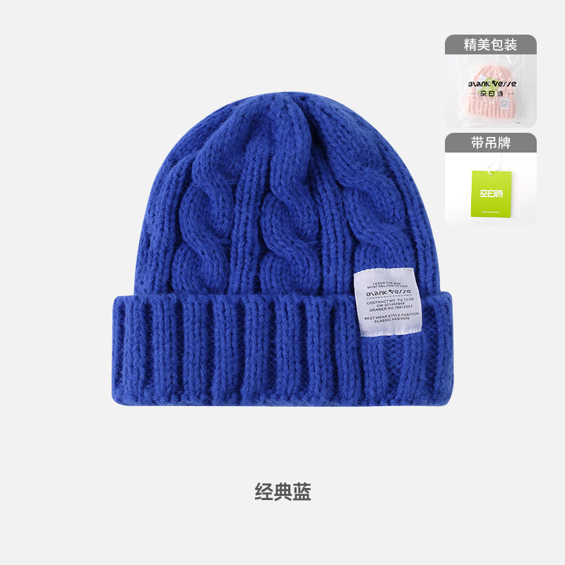Solid Color Twist Female Autumn and Winter Student Warm Ear Protection Knitted Hat Couple Versatile Cold Hat