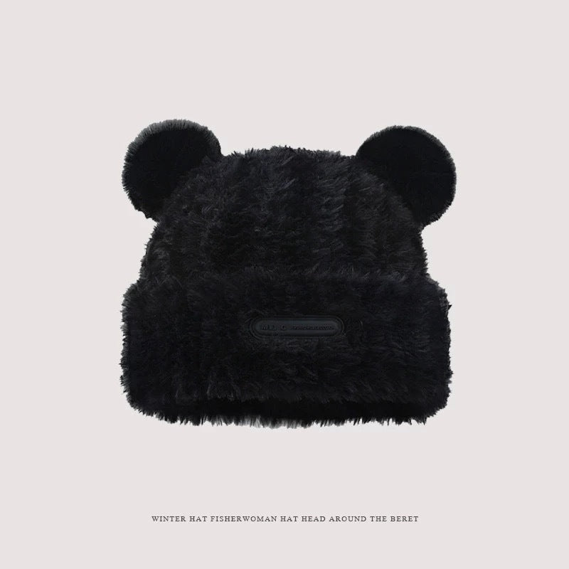 New Knitted Hat Children's Winter Wool Stripes Show A Small Face Plush Warm Thickened Large Head Circumference Ear Protectors Stacking Hat