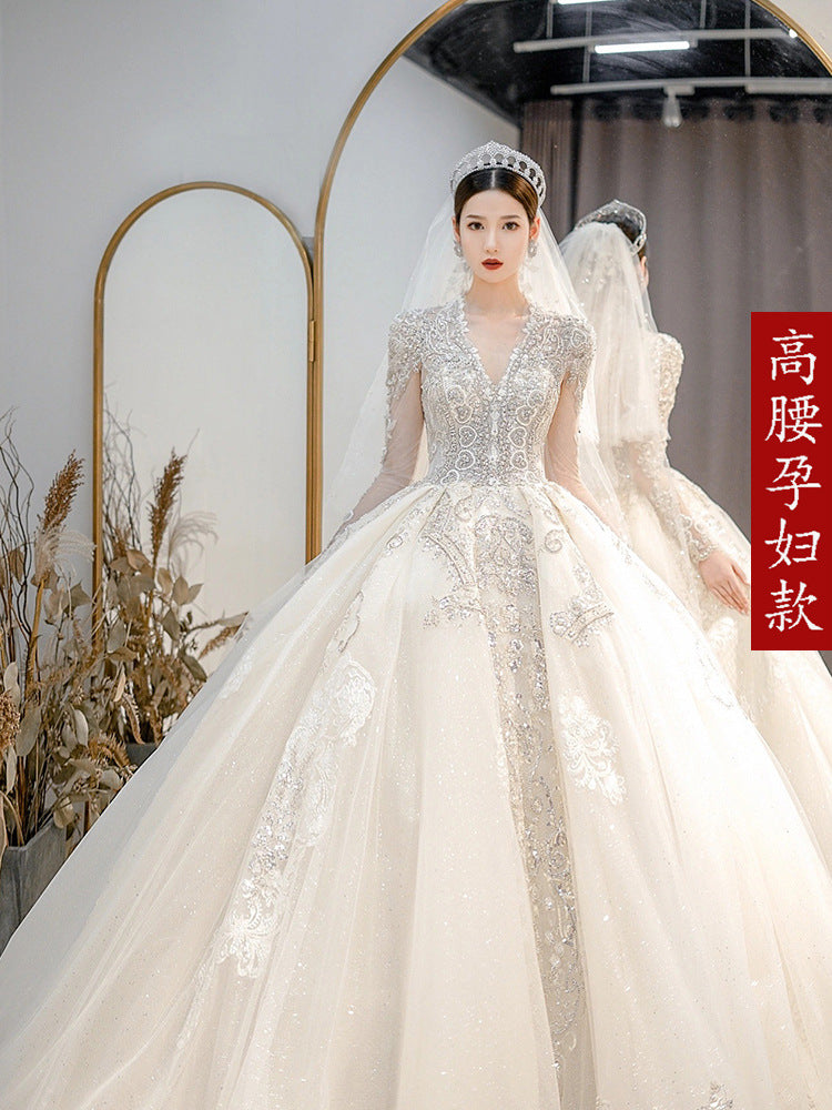Curvy Empire Waist Wedding Gown | Regal Court Train & Bump-Friendly Silhouette | Queen Size Maternity Bride Dress