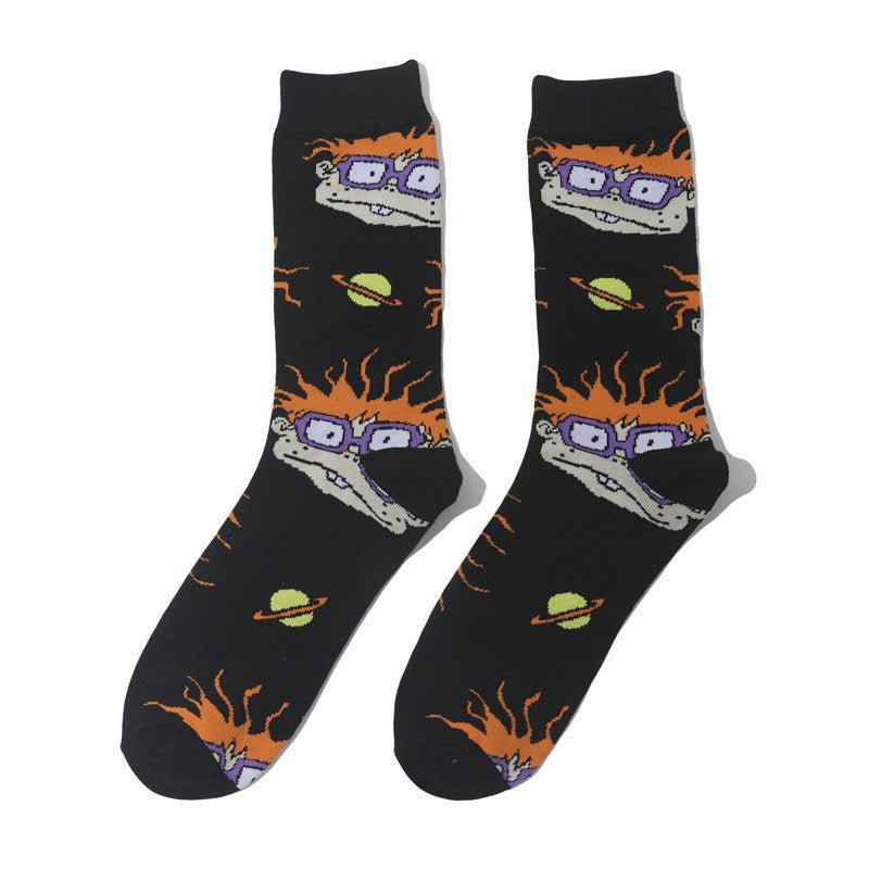 Male Personality Medium Tube Cotton Sponge Cartoon Crab Boss Female Cartoon Long Tube Animation Men's Socks-5PRS