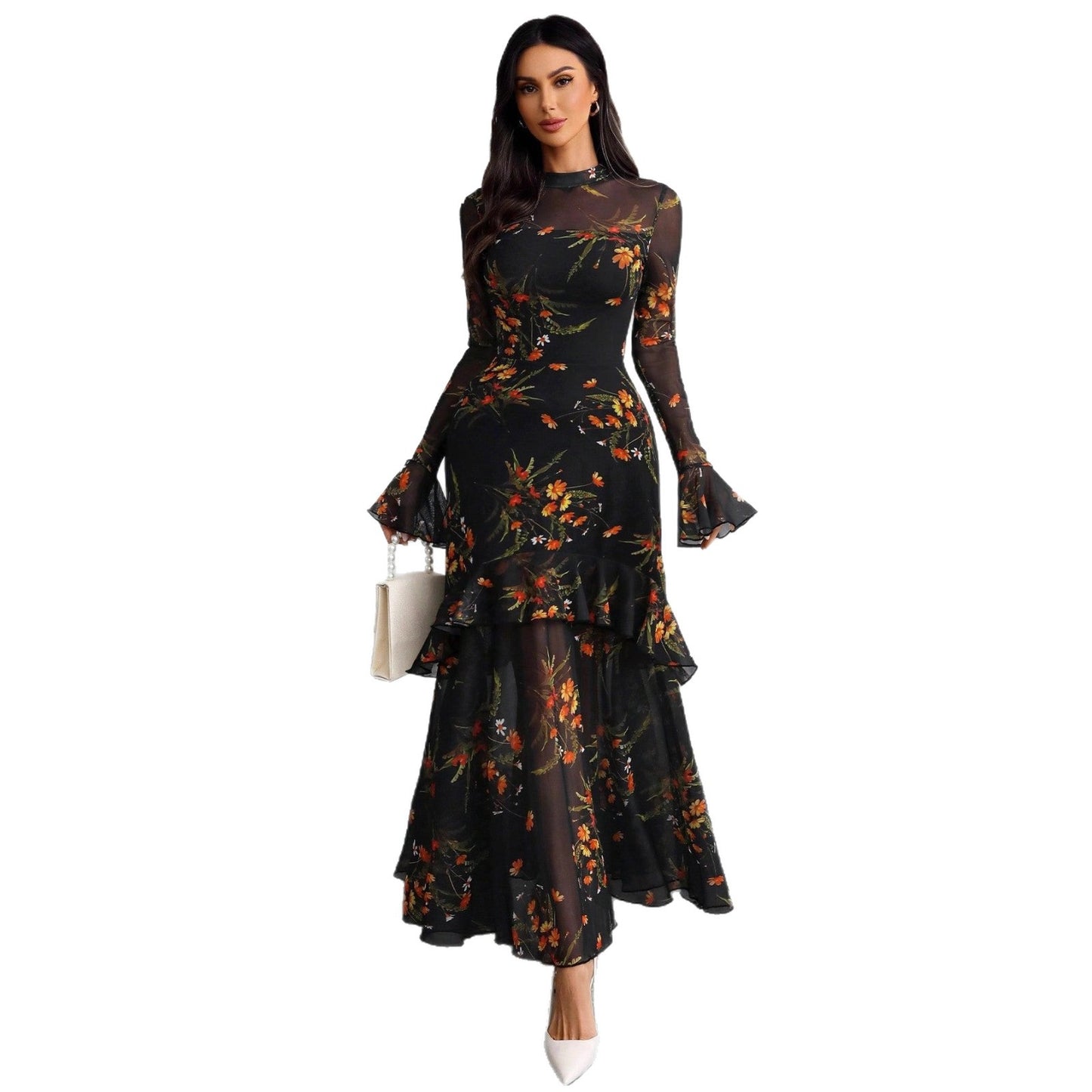 Summer Statement Dress: Black Floral, Flutter Sleeves｜Boho Vacation Essential