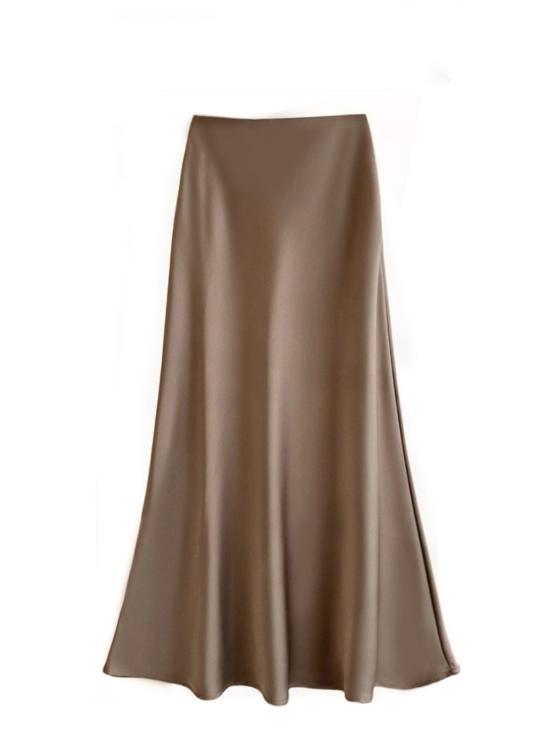French Temperament Acetic Acid Satin Drape Skirt Women's Spring and Summer Solid Color High Waist Hip-wrapped Fishtail Skirt A-word Long Skirt