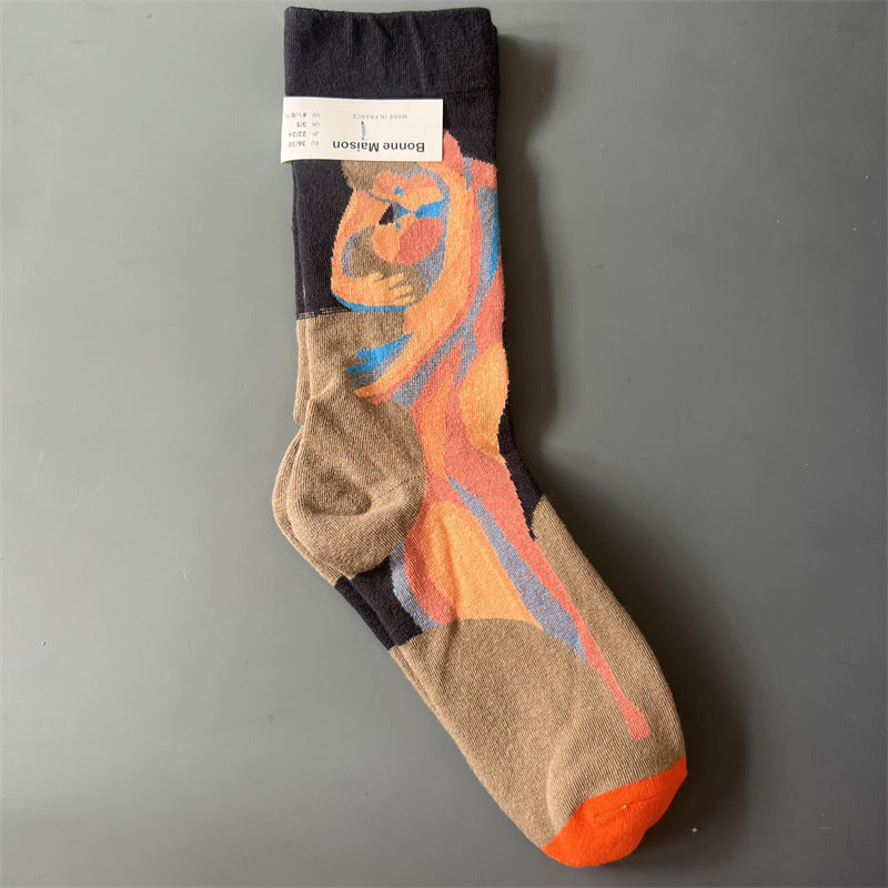 New Product Mid Calf Socks Women Oil Painting Socks Niche Fun Literary and Artistic Color Socks
