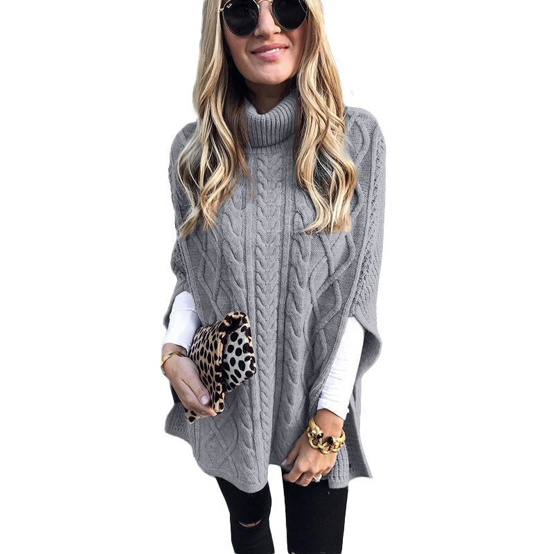New Turtleneck Solid Color Street Hipster Sweater Loose Fashion Sweater Women's Shawl