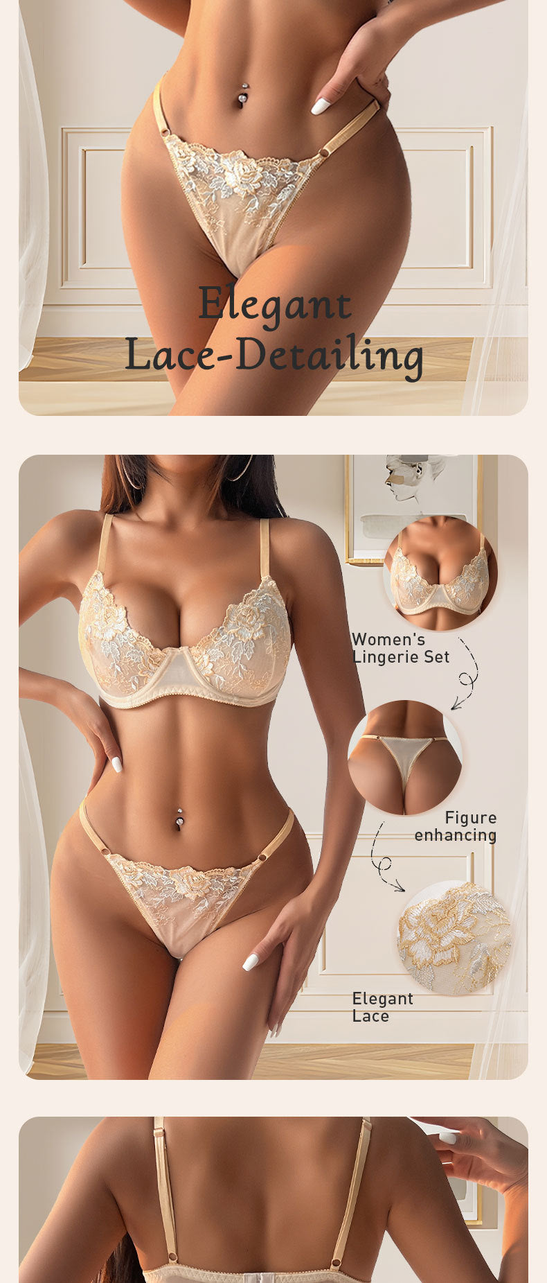 French Lace Bralette Set: Sheer Lift & Side-Support