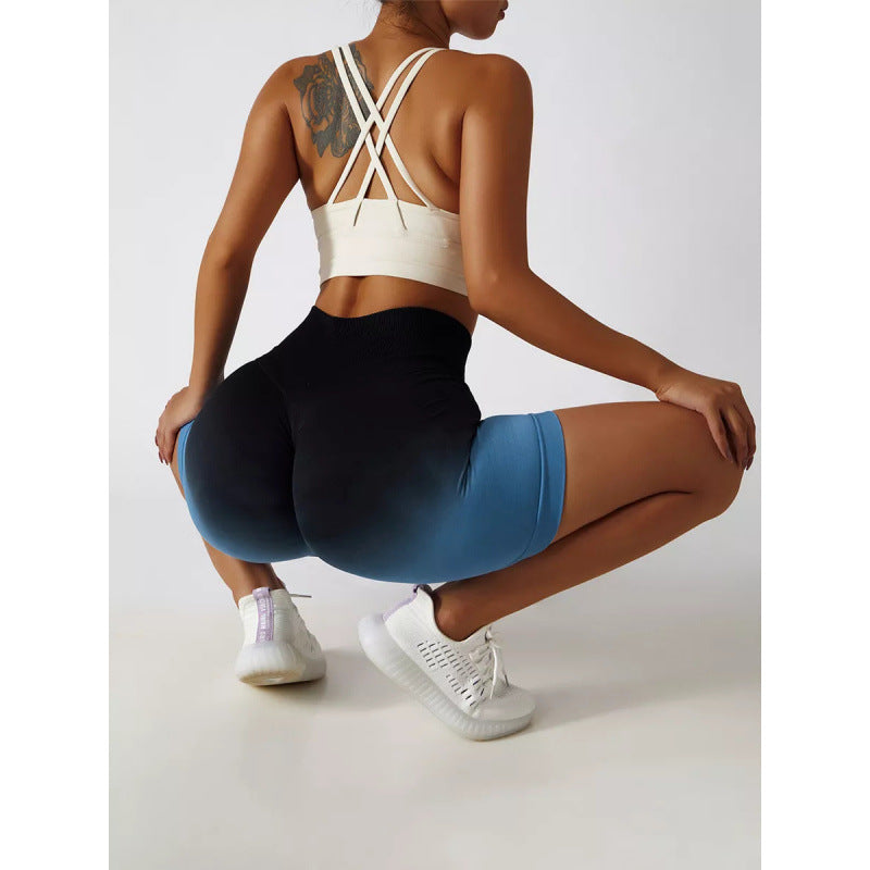 Seamless Yoga Pants Set | Peach Nude Gradual Change Booty Lift | 4-Way Stretch Sports Shorts | Eco-Friendly 3D Knit