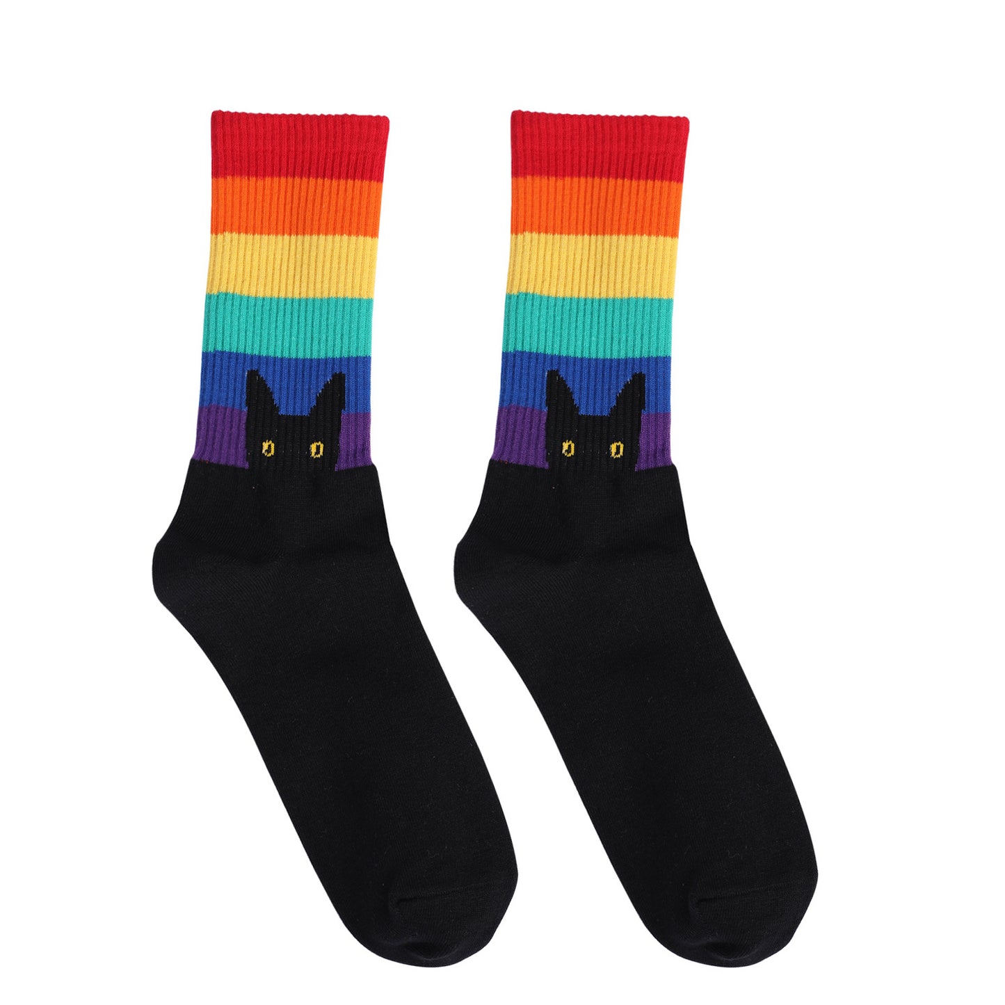 Casual Socks Hot Flashes Cat and Dog Rainbow Large Size Cotton Socks Women's Socks Casual Pure Cotton Women's Medium Tube Socks