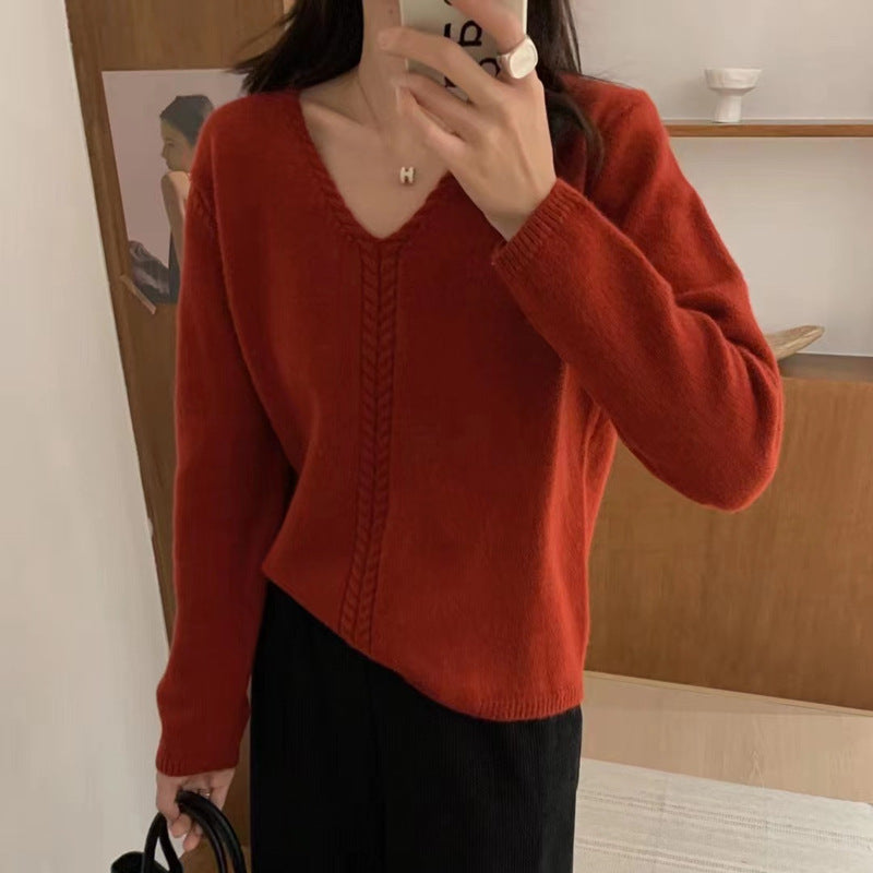 Lazy Wind Soft Waxy Twist Pullover for Women's Autumn and Winter New Design Loose Knitted Sweater for Women