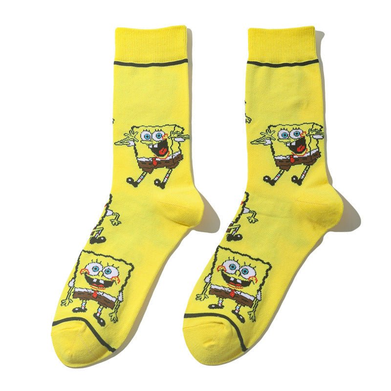 Men's SpongeBob SquarePants Women's Medium Tube Cartoon Men's Socks Anime Men's Movie Women's Personality Socks-5PRS