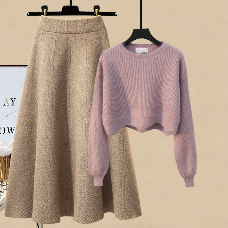 Cozy Plus Size Two-Piece: Viral Loungewear Set with Chunky Knit & Skirt