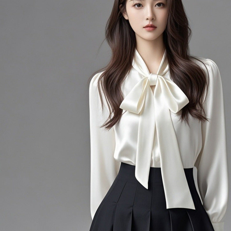 Silky White Detachable Ascot Tie Blouse: Premium Long Sleeve Work to Gala Shirt for Women - Sustainable Luxe Edition