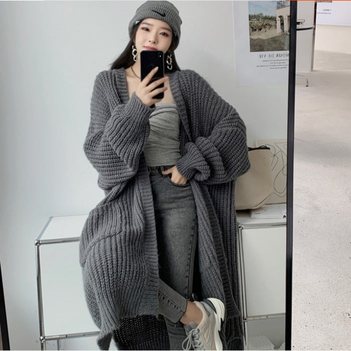 Lazy Trendy Medium and Long Over-the-knee Sweater Jacket for Women
