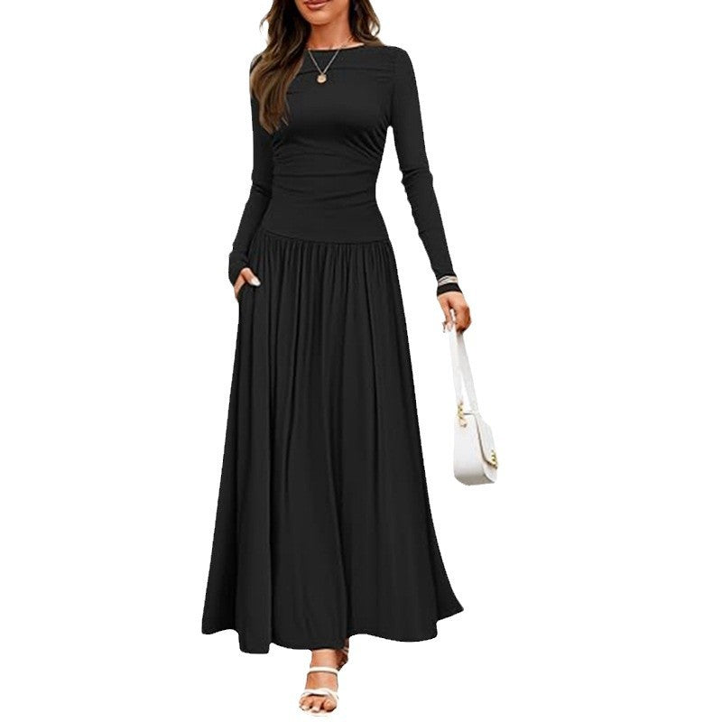 Sculptural Rib Knit Dress | Crew Neck & Pleat Pockets | Coffee Date Loungewear