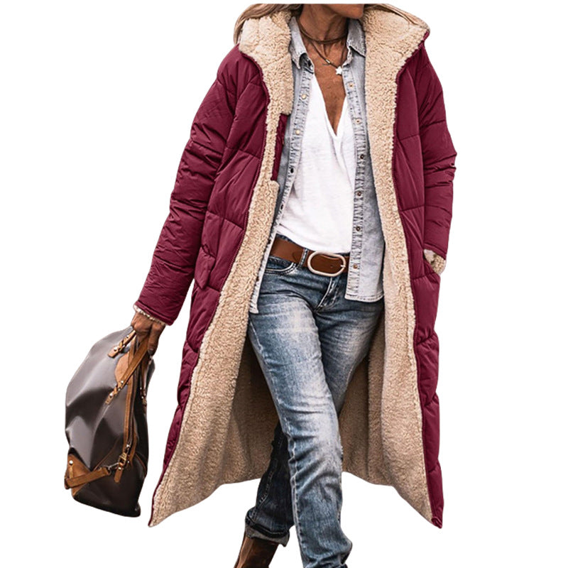 Solid Color Hooded Cotton Clothes, Long Sleeves, Double-sided Wear, Slim Fit, Eight Colors, Five Yards, Thickened Coat.