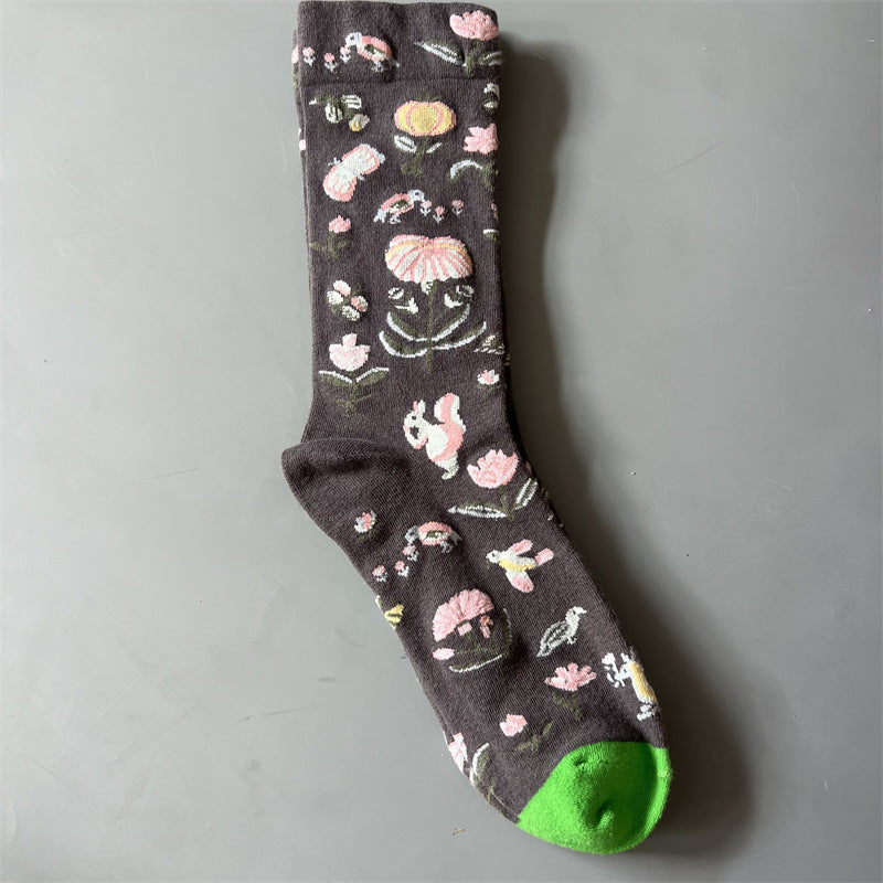 New Product Mid Calf Socks Women Oil Painting Socks Niche Fun Literary and Artistic Color Socks