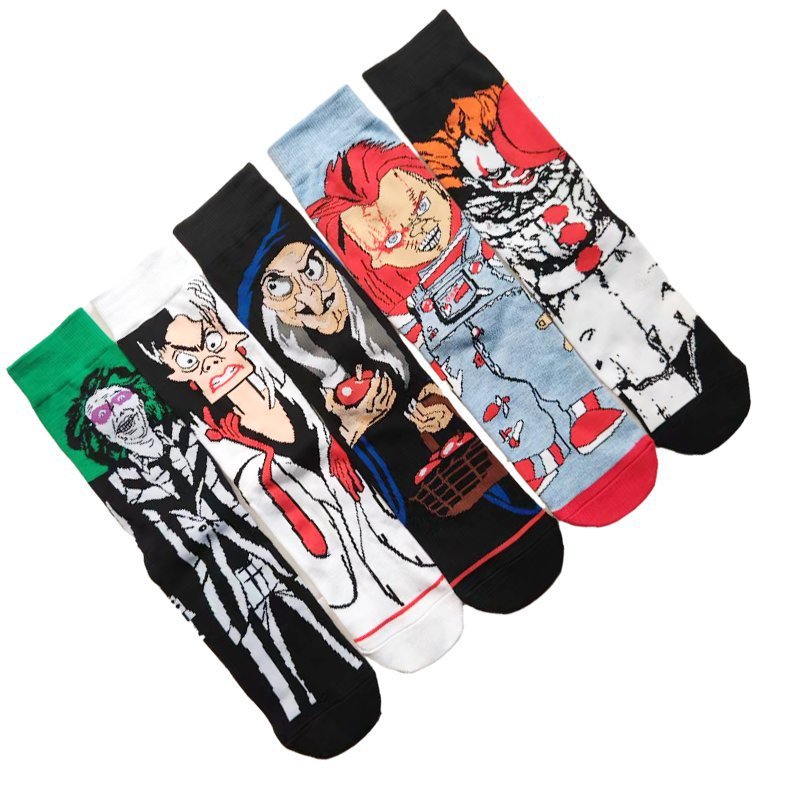 Men's Wholesale Four Seasons Animation Medium Tube Large Trendy Socks Men's Women's Creative Socks-5PRS
