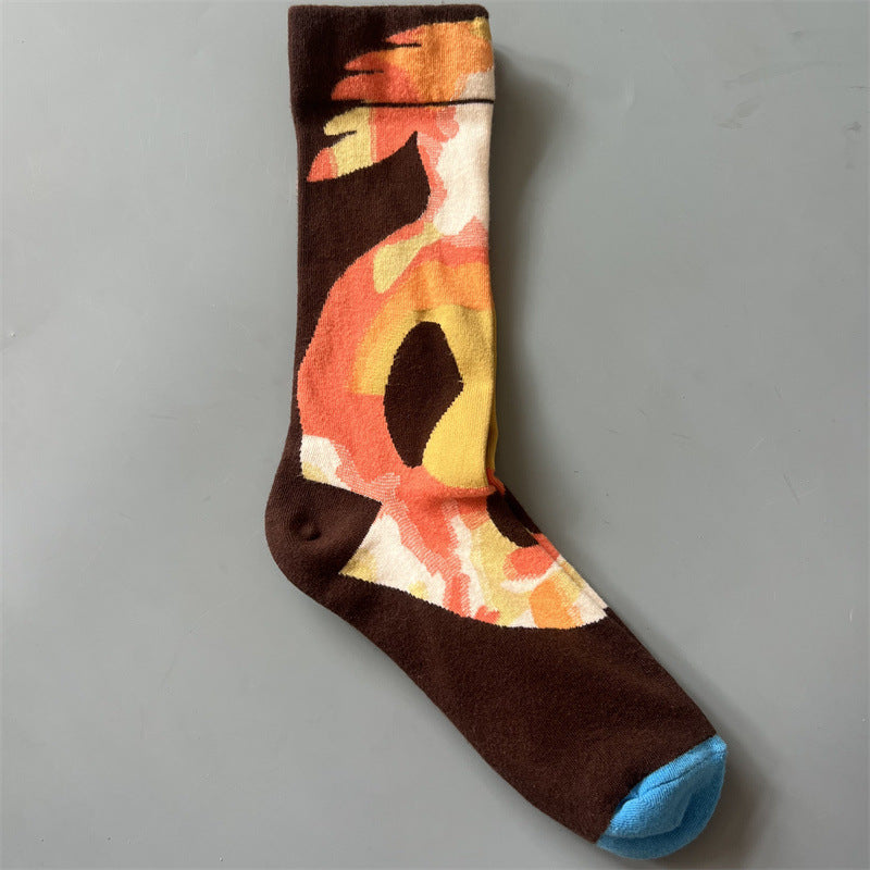 New Product Mid Calf Socks Women Oil Painting Socks Niche Fun Literary and Artistic Color Socks