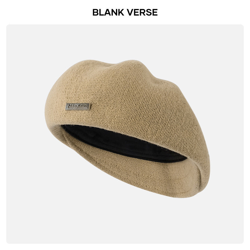Autumn and Winter New Metal Standard Beret Children Big Head Circumference Show Face Small Reverse Wear Woolen Forward Hat