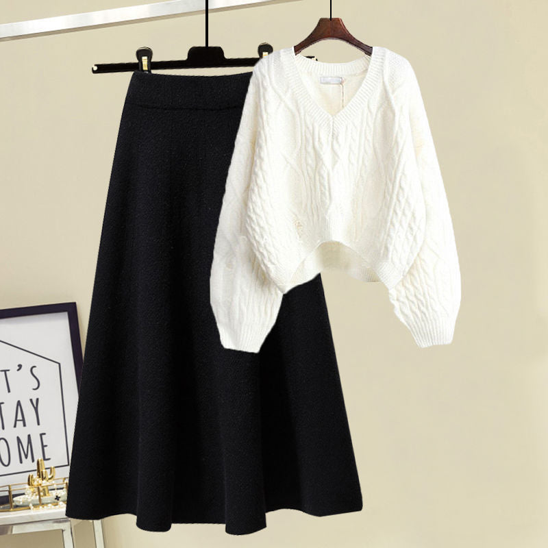 Cozy Plus Size Two-Piece: Viral Loungewear Set with Chunky Knit & Skirt
