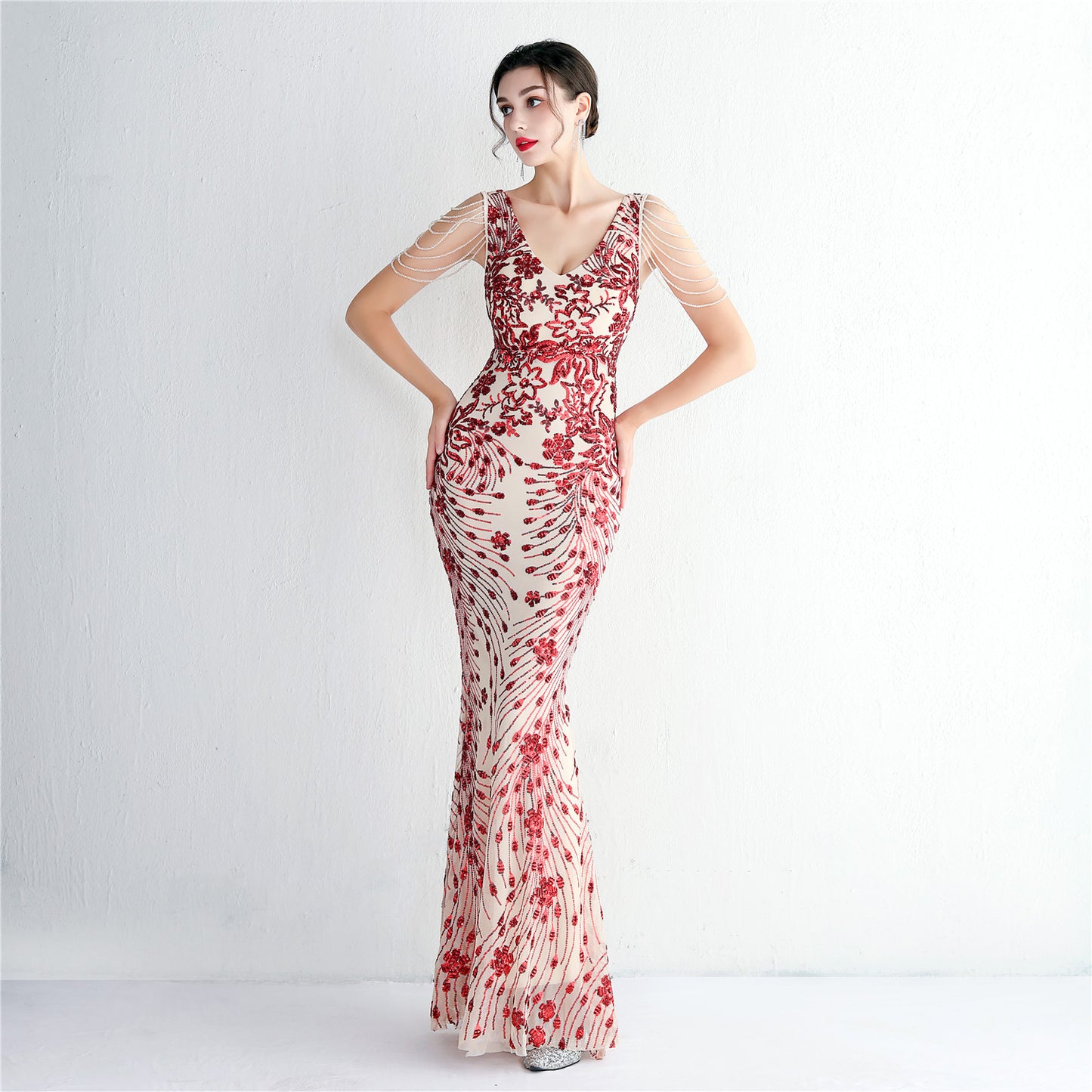 Elegant Long Sequin Evening Dress: Temperament Slim Gown for Banquet & Annual Meeting