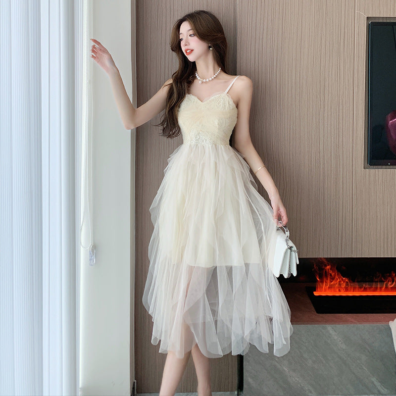 Small White Dress Light Wedding Dress Fairy Mesh Daily Dress Sexy Tube Top Suspender Dress