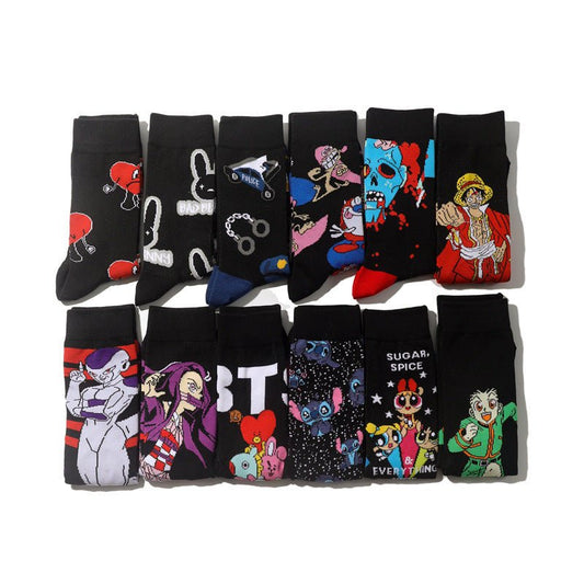 Men's Wholesale Trendy Socks Female Animation Cartoon Cotton Socks Comic Male Medium Tube Pirate Socks-5PRS