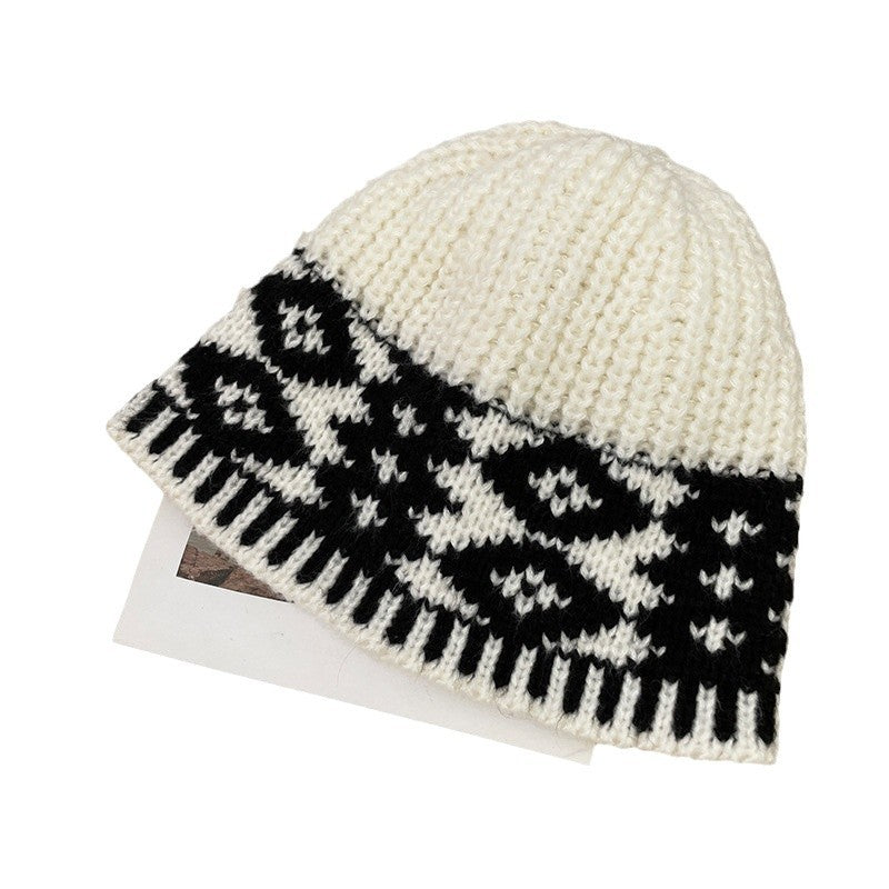 Retro Wool Hat Autumn and Winter Women's Warm Ear Protection Versatile Face Small Color Matching Warm Knitted Bucket Hat