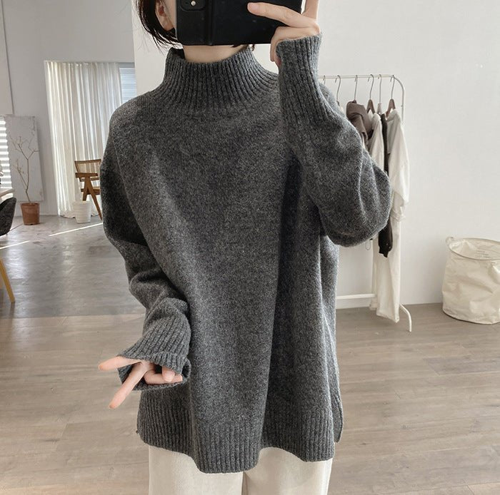 Purple Turtleneck Sweater Jacket Autumn and Winter New Loose and Thin Pullover High-end Soft Waxy Bottoming Knitted Sweater Top