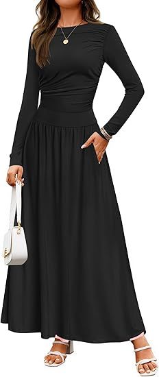 Sculptural Rib Knit Dress | Crew Neck & Pleat Pockets | Coffee Date Loungewear