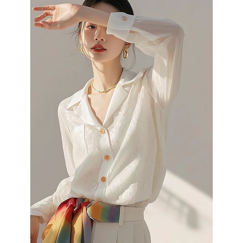 French Chic White Ruffled Blouse Spring Autumn Elegant Long Sleeve Top
