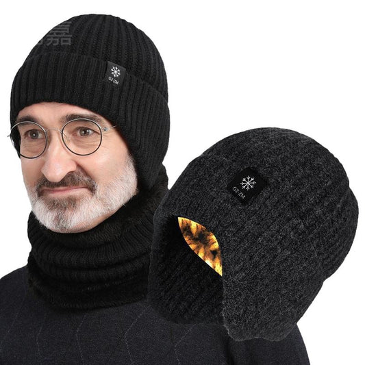 Hat Men's Winter Warm Wool Hat Thickened Ear Protector Winter Autumn and Winter Knitted Hat Men's Winter