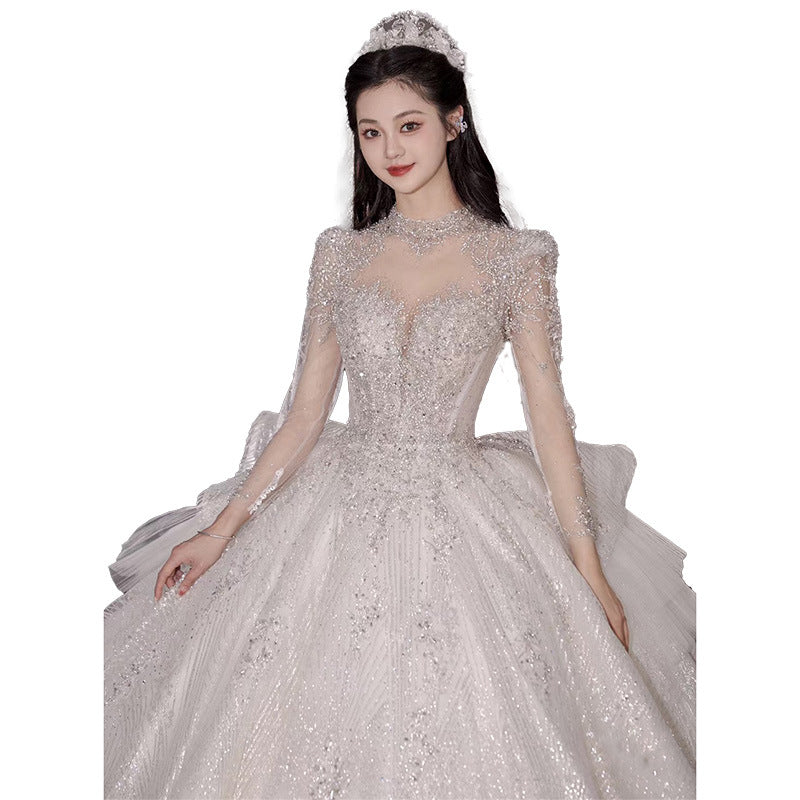 Cathedral Sleeve Maternity Gown | Empire Waist for Curvy Brides & Royal-Lace Detail | Queen Size Luxury Wedding Dress