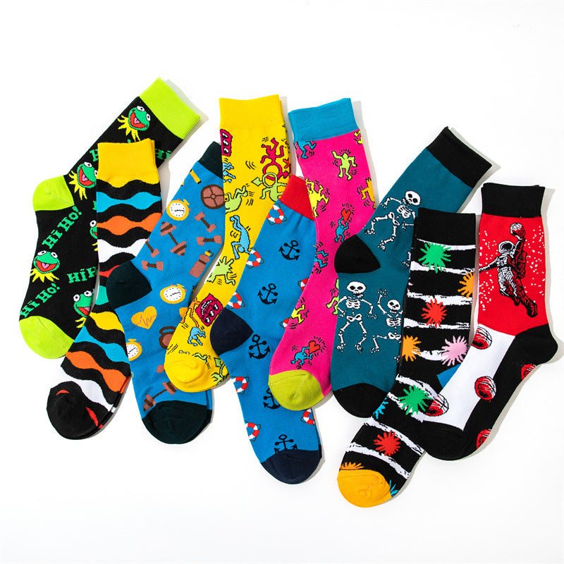 Male Medium Tube Personality Pattern Men's Animation Women's Wholesale Socks Long Tube Comic Film Socks-5PRS