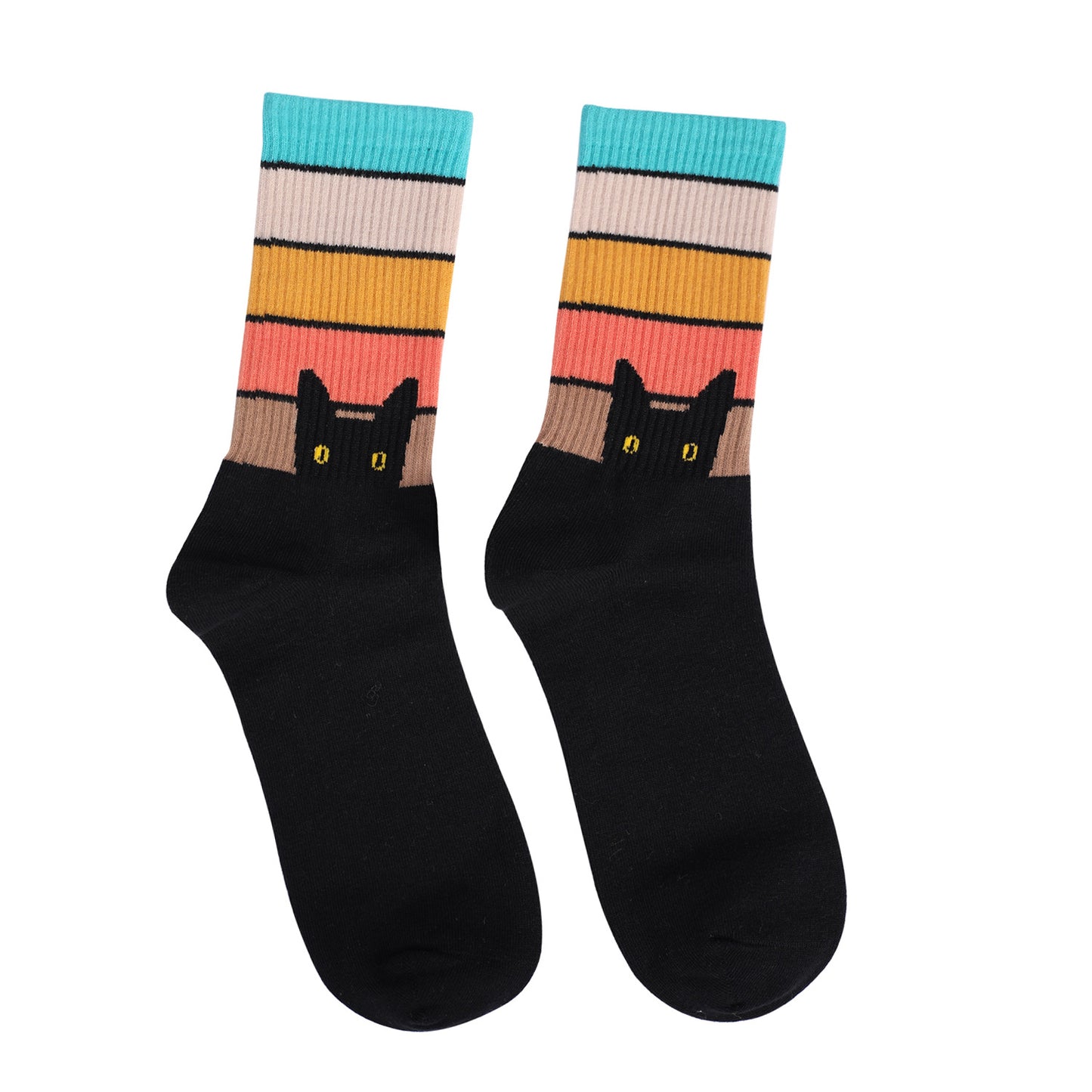 Casual Socks Hot Flashes Cat and Dog Rainbow Large Size Cotton Socks Women's Socks Casual Pure Cotton Women's Medium Tube Socks