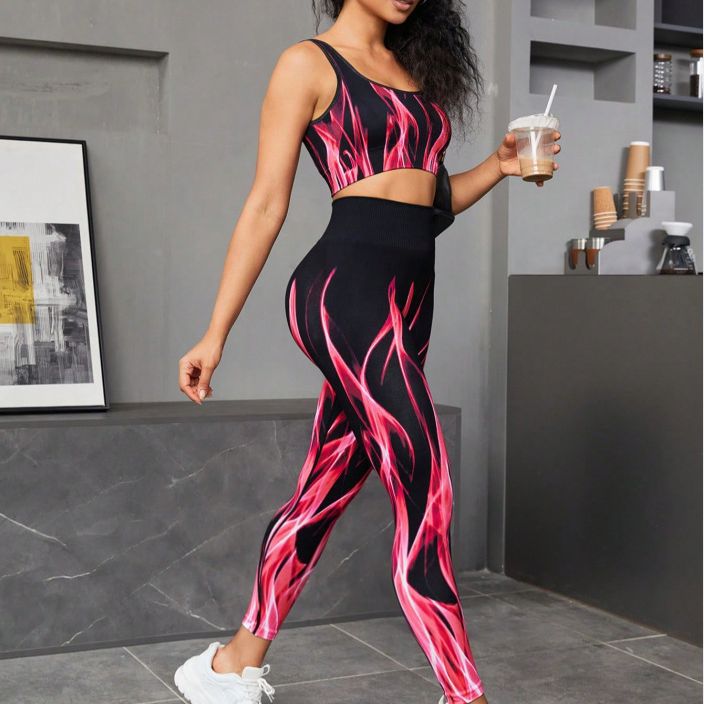 Edgy Boho Aurora Print Yoga Set｜High-Waist Breathable Sports Bra & Shorts｜Peach Hip Lift & Belly Control｜Workout & Daily Wear
