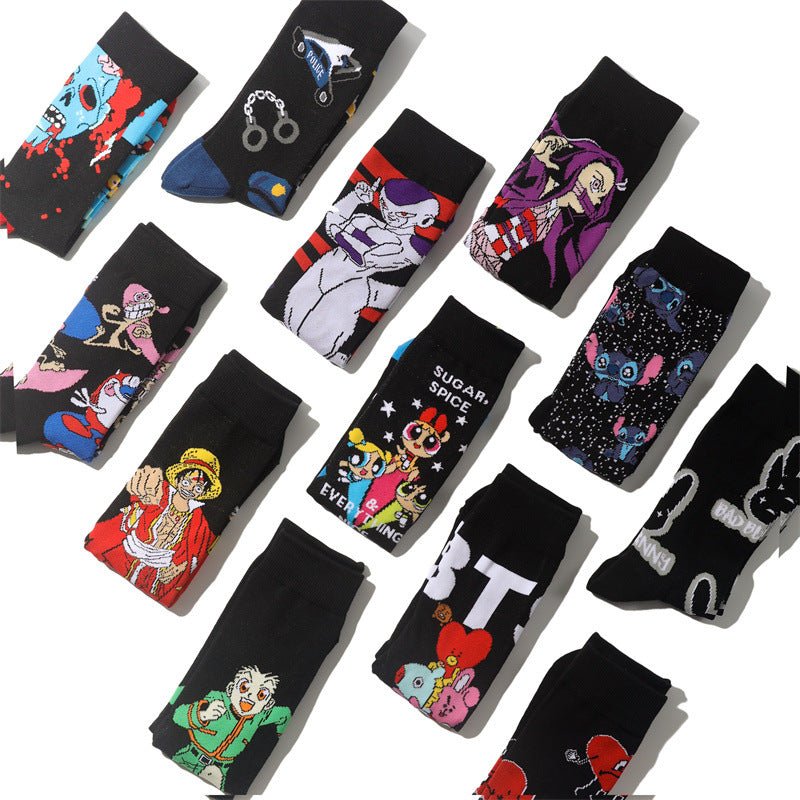 Men's Wholesale Trendy Socks Female Animation Cartoon Cotton Socks Comic Male Medium Tube Pirate Socks-5PRS